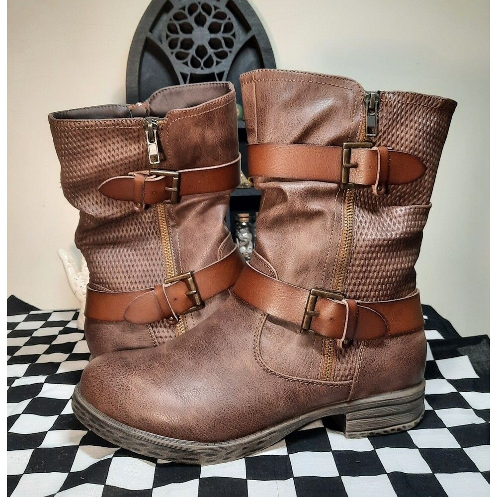 NWOT Jellypop Women's Size 8 Brown Buckle Strap Zipper Boots
